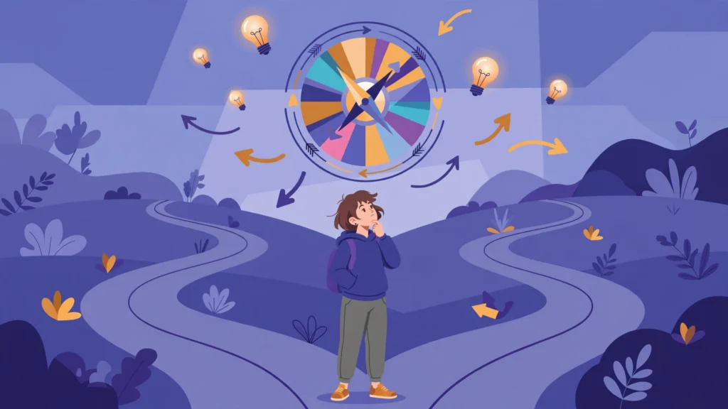 A decision making wheel helping a group choose between two options