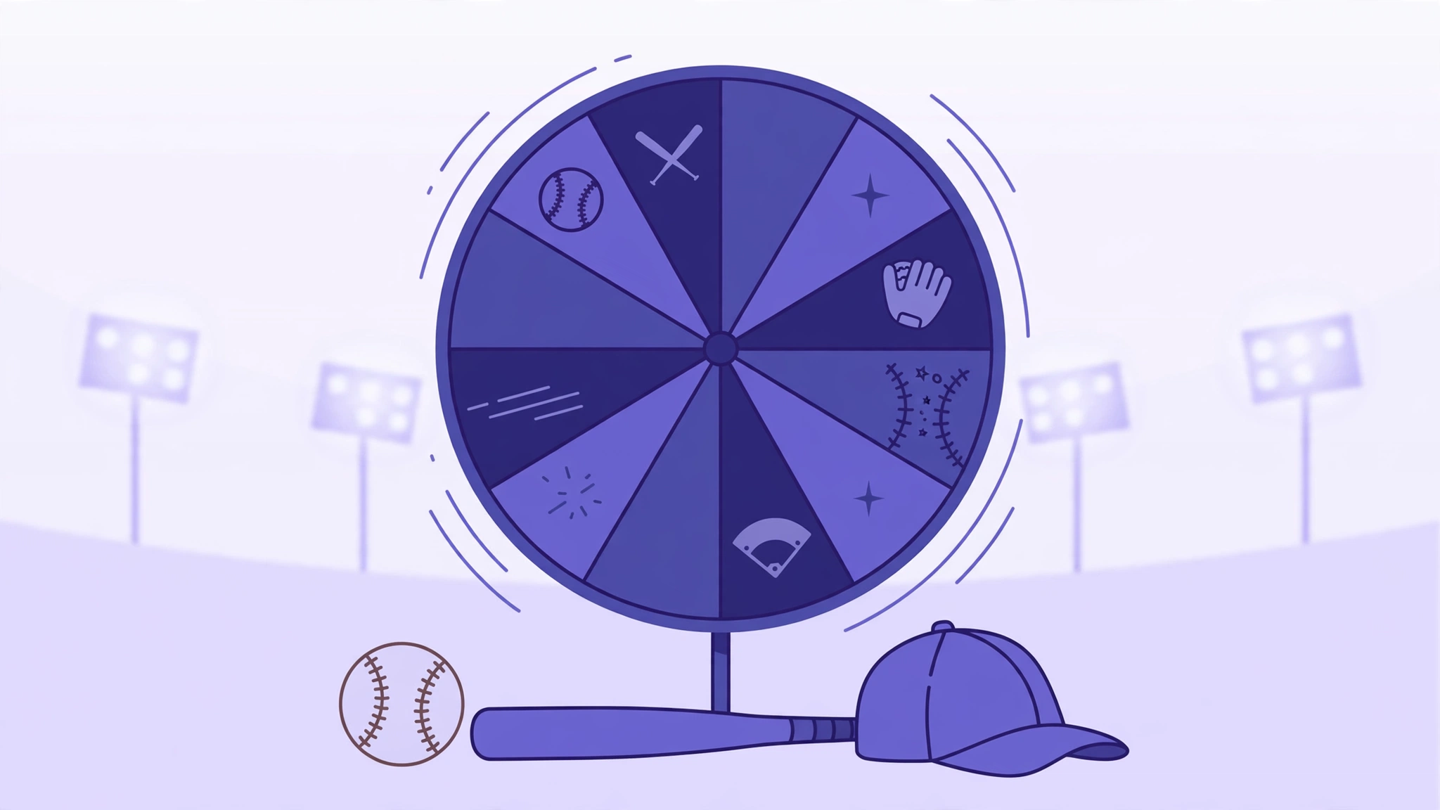 MLB team wheel with a baseball, bat and cap at its base