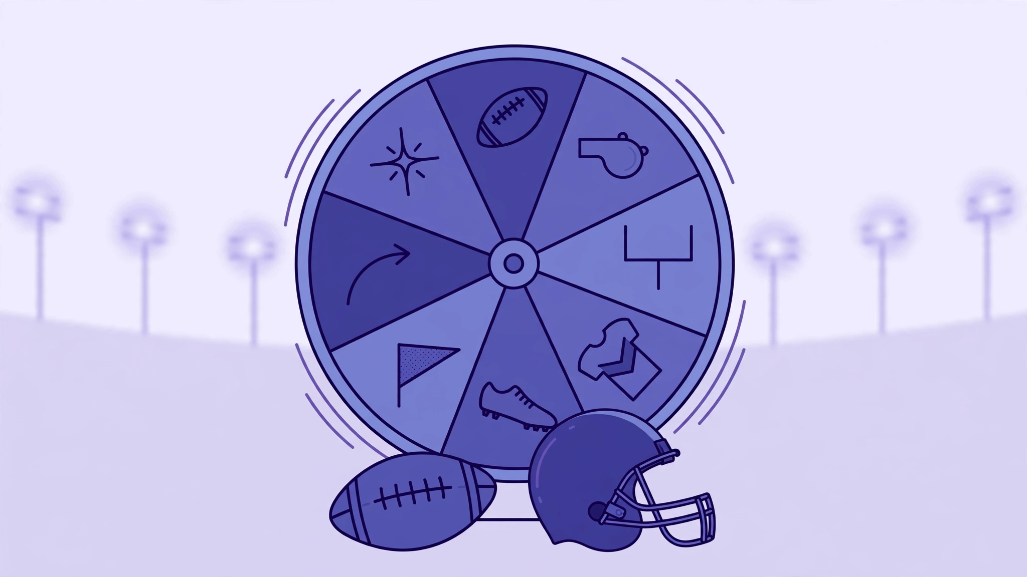 NFL team wheel with a football and helmet at its base