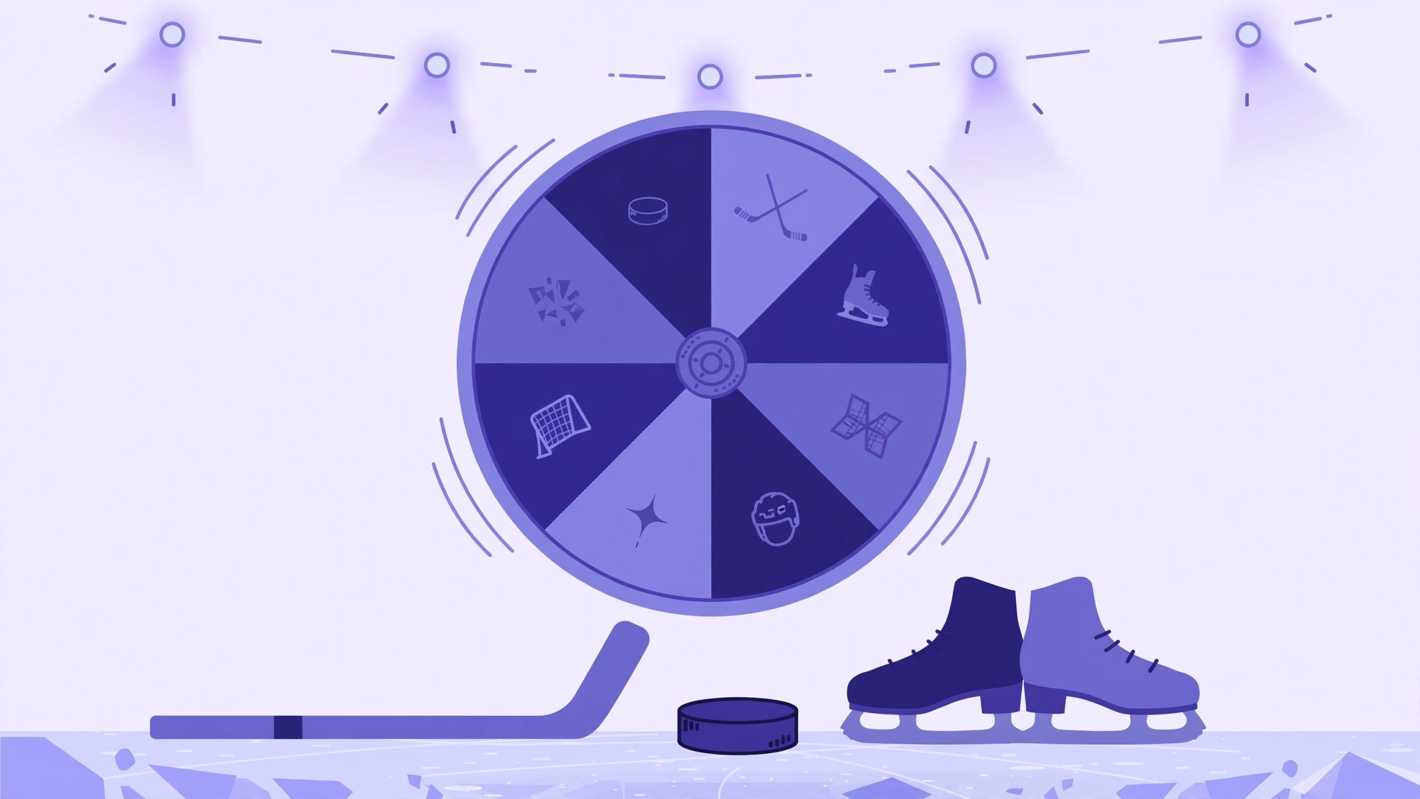 NHL team wheel with a hockey stick, puck and skates at its base