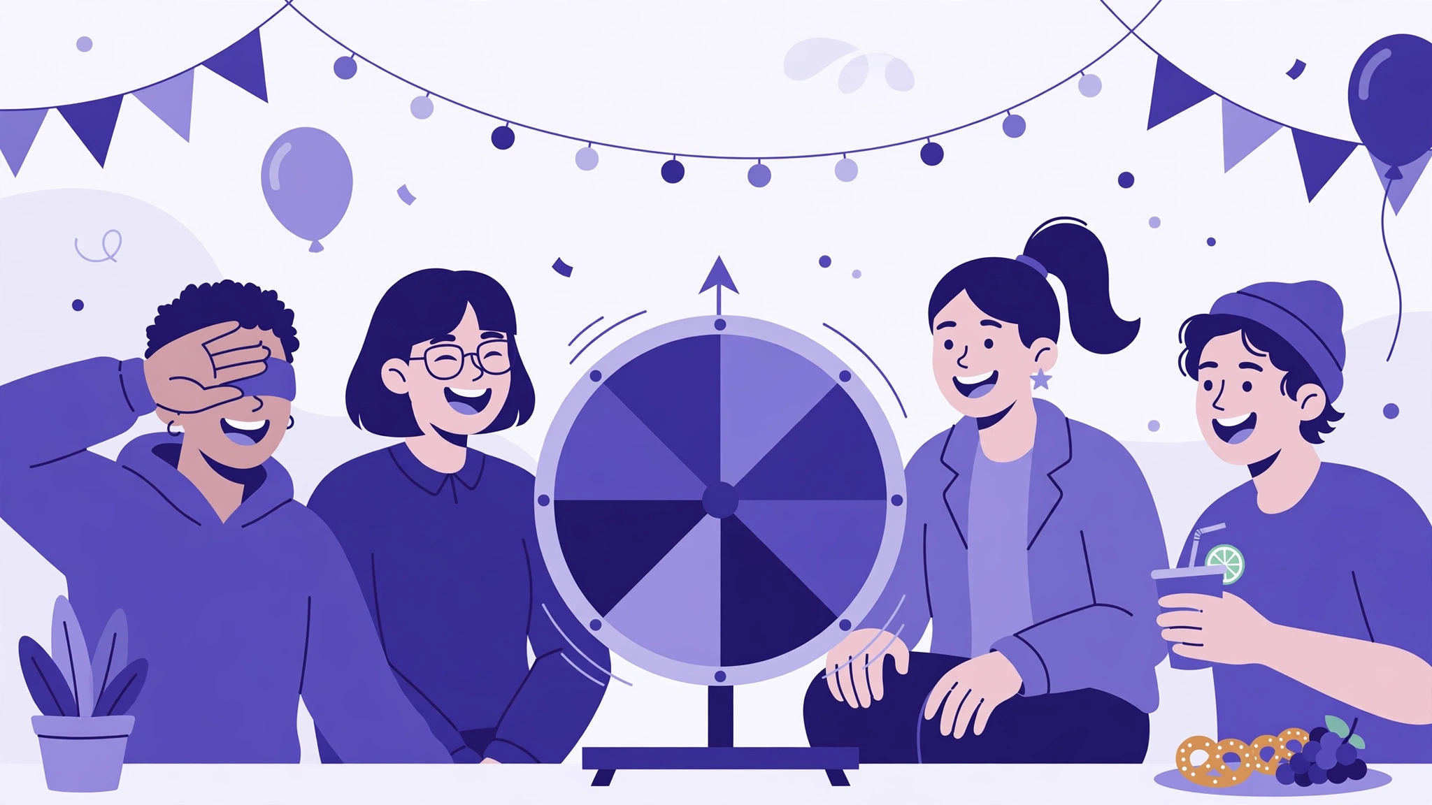 Truth or dare spin wheel at a party with friends laughing around it